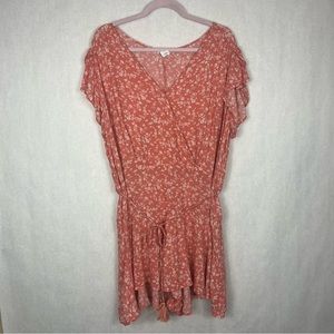 Eyeshadow Floral Women’s Romper V-neck Short Sleeve w/ Tie Belt